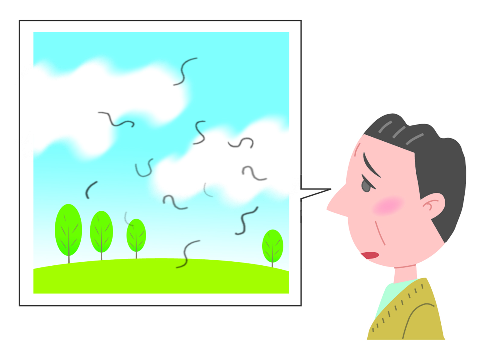 飛蚊症(黒い点・糸くず)の見え方のイメージ